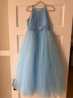 Light Blue Tulle Halter Flower Girl Dress